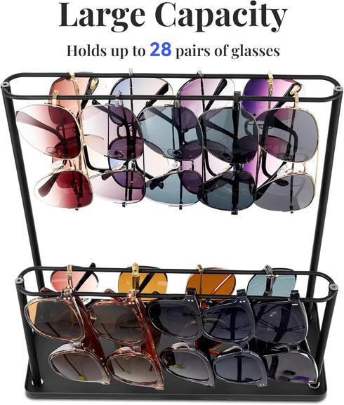 Josmimic 2 Sunglasses Organizer Glasses Holder Stand with Tray, Eye Glasses Display, Tier Sunglass Storage Rack