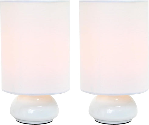 LT2043-WHT-2PK 9" 2 4 Settings Set Simple Designs Gemini Pk Contemporary Touch Metal Mini Round Table Lamp w Fabric