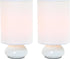 LT2043-WHT-2PK 9" 2 4 Settings Set Simple Designs Gemini Pk Contemporary Touch Metal Mini Round Table Lamp w Fabric