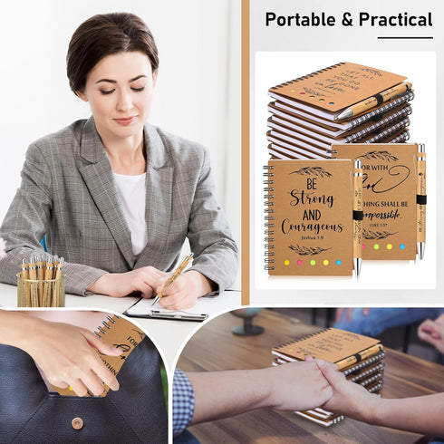 Spakon 20 Set Christian Church Gifts, Bulk Bible Verse Bamboo Pens and Mini Spiral Religious Notebooks for Teachers
