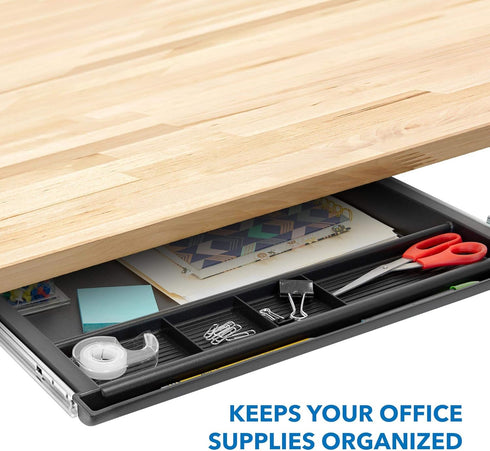 MOUNT-IT! Large Under Desk Pencil Drawer, 21.25” Width, Ball Bearing Slides Out Tray Organizer for Office Accessories