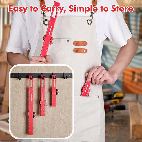 DRAXZOR 3PCS Set, Inch (6", 8", 12") Woodworking Ruler Precision Pocket Ruler with Adjustable Slide Stop, Aluminum