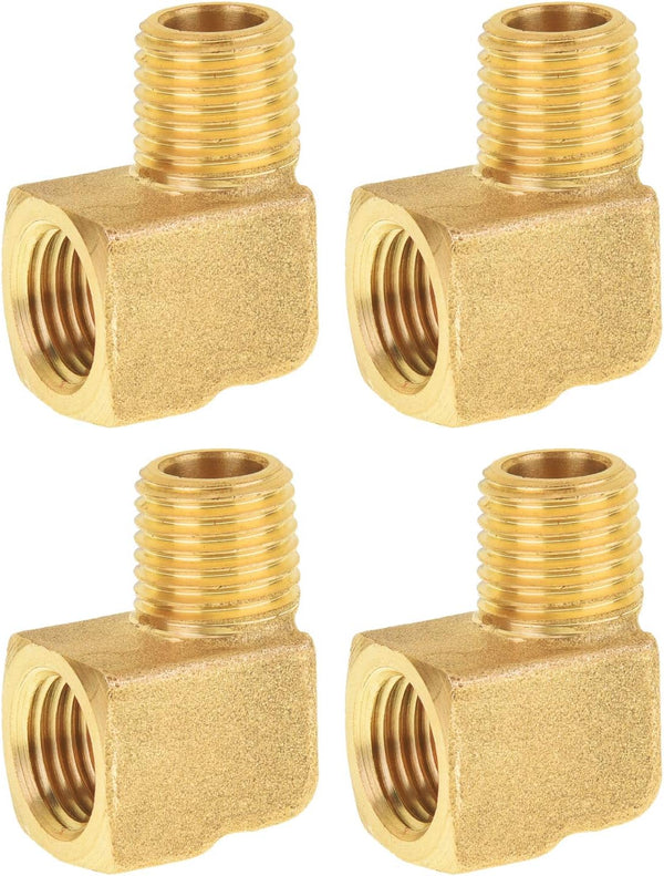 SUNGATOR 1/4 Inch Elbow Fittings - 90 Degree Male × Female Barstock Street Elbow Air Hose Connectors, Brass (4 Pack)
