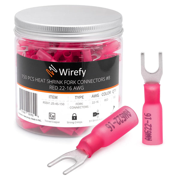 Wirefy 150 PCS Heat Shrink Fork Connectors, Marine Grade Fork Terminals for 22-16 Gauge Wire