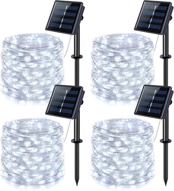 JMEXSUSS 4 Pack 100 LED Solar String Lights for Outside, 33ft White