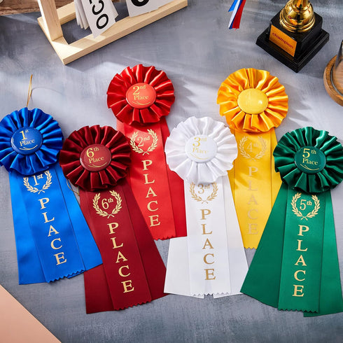 Award Ribbon Set, Victory Rosette First Place Ribbon, 1st to 6th Place for Competition, Sports Event, 6 Pack