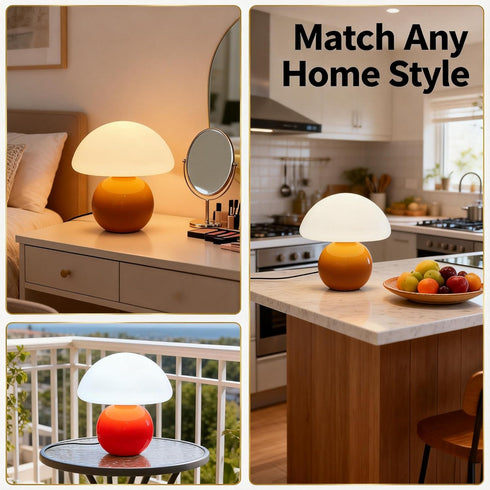 3-Way Dimmable Dimmable Orange Mushroom Lamp - Plug Powered Small Desk Table Lamp with Ambient, Night Light