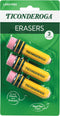 Erasers, Pencil Shaped, Latex-Free, Yellow, 3-Pack (38953) TICONDEROGA