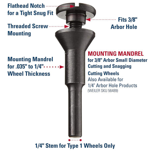 Weiler 56089 Die Grinder Cut-Off Wheel and Mandrel Kit, 3-Inch x 1/16" Wolverine T1 Thin Wheels, 1 Mandrel