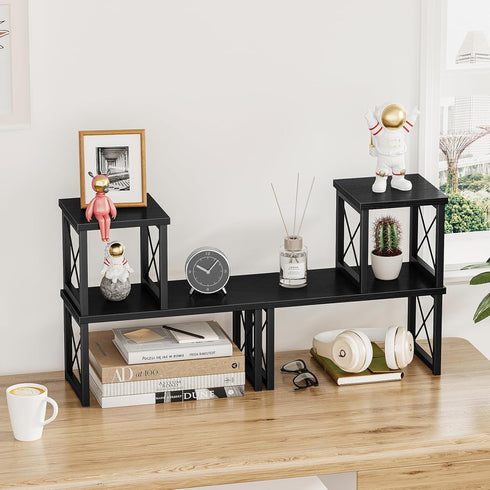 Honiter 2 Sets Desk Shelf, Desktop Organizer Shelf, Freestanding Small Bookshelf, 2 Tier Stackable Desktop Storage