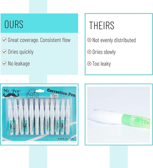 Mr. Pen Correction Pen, Correction Fluid, Pack of 12, White Correction Liquid for Back to School Supplies