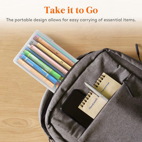Lifewit Large Capacity Plastic Pencil Box with Snap-tight Lid, Stackable Craft Organizer for Art Supplies, 4 Pack