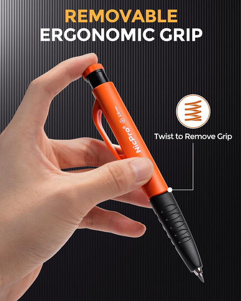 6 Pack 3-IN-1 Set 54 Nicpro Upgraded Carpenter Pencil with Finger Grip, Construction Pencils with Refill & Mini Spirit