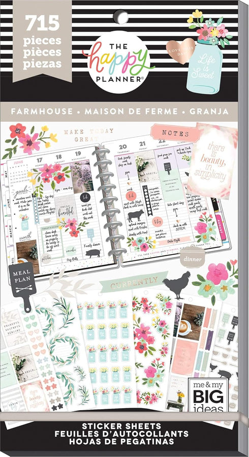 me & my BIG ideas Sticker Value Pack - The Happy Planner Scrapbooking Supplies, Farmhouse Theme, 30 Sheets, 715 Stickers
