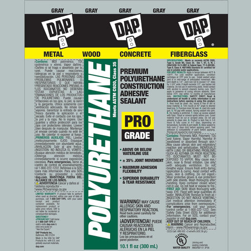Dap 18814 Adh Slnt Gray Polyurethane Sealant, 10.1 oz by DAP
