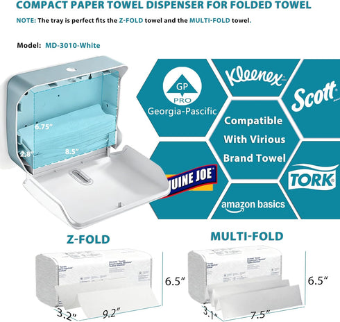 Paper Towel Dispenser Wall Mount: No Drill Adhesive Z-fold Multifold Paper Towel Dispenser, Compact Design for Family