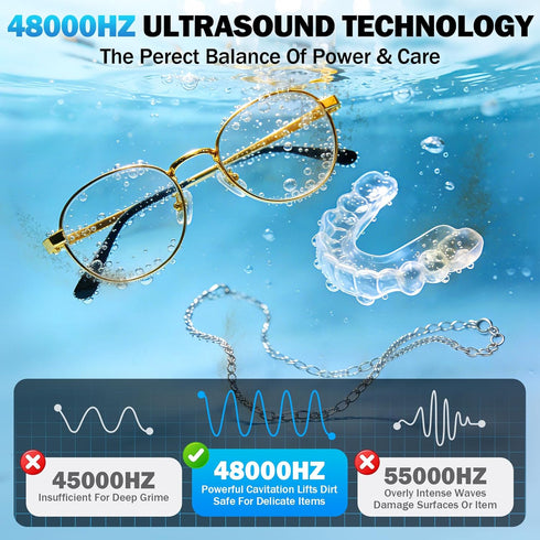 48KHz 400ML, Ultrasonic Cleaner, Jewelry Cleaner Ultrasonic Retainer Cleaner for Eyeglasses Rings Watch Band Necklace