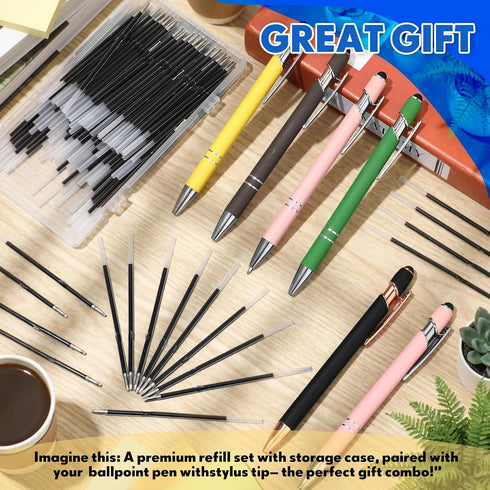 Zonon 100 3.85 Inch 1 mm 2 1 Pcs Retractable Ballpoint Pen Refills Bulk for Metal Pens with Stylus Tip, Medium Point