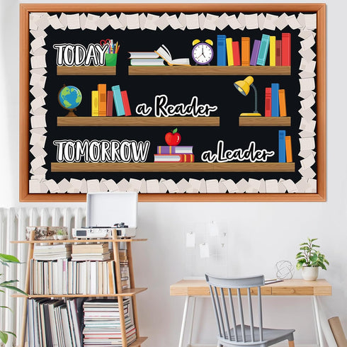 Set Set Qilery Bookshelf Bulletin Board Today a Reader Tomorrow a Leader Motivational Classroom Decor Reading Library