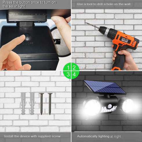 Solar Lights Outdoor - Motion Sensor Security Lights with Dual Head Spotlights for Garden Garage Patio
