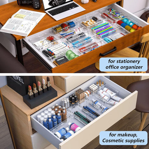 Sawvolker 15 Set,Adjustable 2-Size Pcs Extendable Clear Drawer Organizer Vanity Storage Box, Desk Drawer Divider