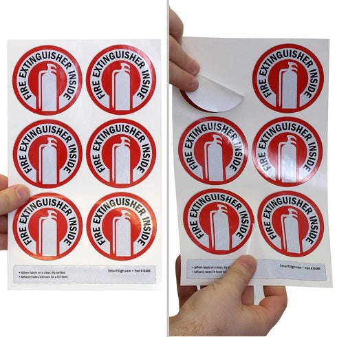 SmartSign Fire Extinguisher Inside Stickers, 2.75" x 2.75" Reflective Labels with Aggressive Adhesive, Pack of 6