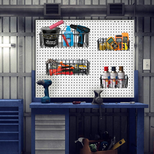 Pegboard Baskets Accessories for Storing Items Not Easy to Hang on Pegboard - 4 Pcs (Black Light-Duty)