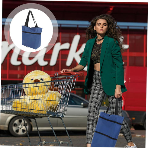 Foldable Shopping Cart with Wheels Large Capacity Oxford Grocery Bag Reusable and Portable for Shopping Travel