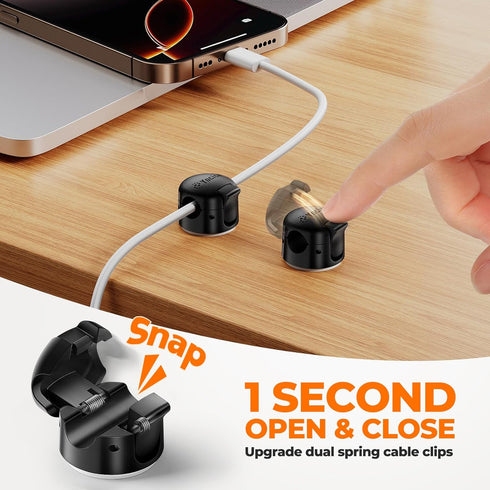 Yocice 6 Pack Spring Cable Clips,Cord Organizer with Clasp Lock Desk Cable Management Cord Holder Adhesive Phone