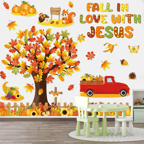 gisgfim Fall Bulletin Board Decorations, Fall in Love with Jesus Paper Cutouts, Christian Autumn Classroom Decor