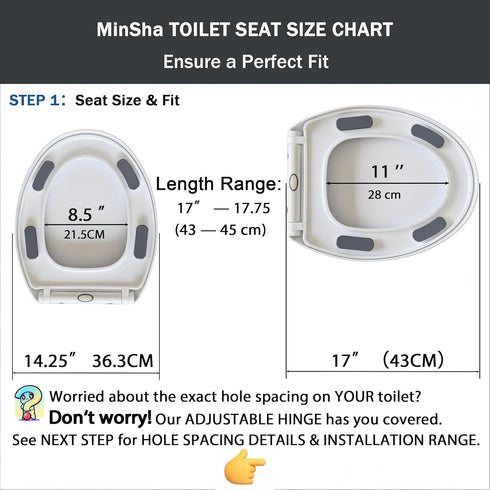 MinSha 17 Inch V/O-Shape Round Toilet Seat with Soft Close - Heavy Duty O-Shape PP Plastic Toilet Seat Replacement |