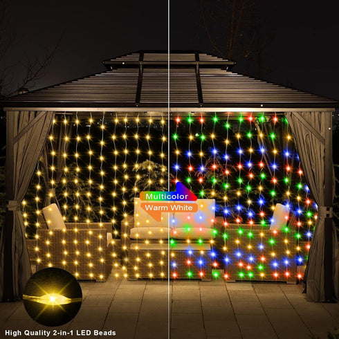 600 20Ft 10Ft echosari LED Curtain Lights Plug in, x Connectable Dual Color Changing Fairy Lights Curtain Outdoor