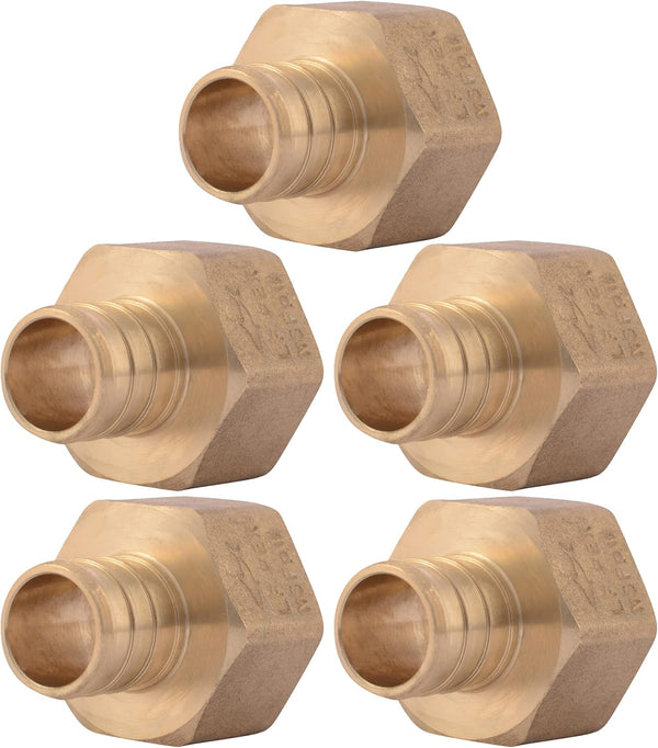 SharkBite 3/4 Inch FNPT Crimp Connector, Pack of 5, Brass Plumbing Fitting