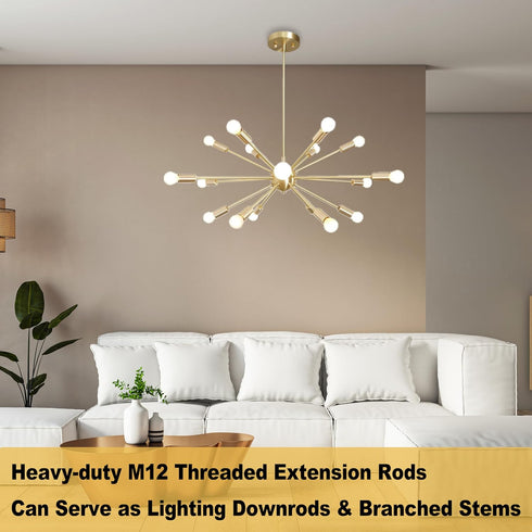 MAYOMAJO M12 Threaded Extension Poles Lighting Fixture Downrods Stems for Pendant Light, Island Lighting, Chandeliers