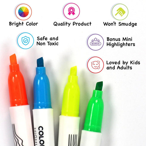 Multi-Color Bulk Highlighters 96 Pack by Color Swell with 4 Bonus Mini Markers