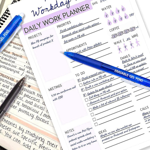 Vitoler Erasable Pens, Black & Blue Gel Pens, 0.7mm Fine Point, Retractable Writing Pens for School Supplies