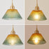 YJQHXY E26 4.72" 6.56 Amber-Green Stained Glass Cone Pendant Light, Fluted Shade, Brass Socket with Ceramic Core, US
