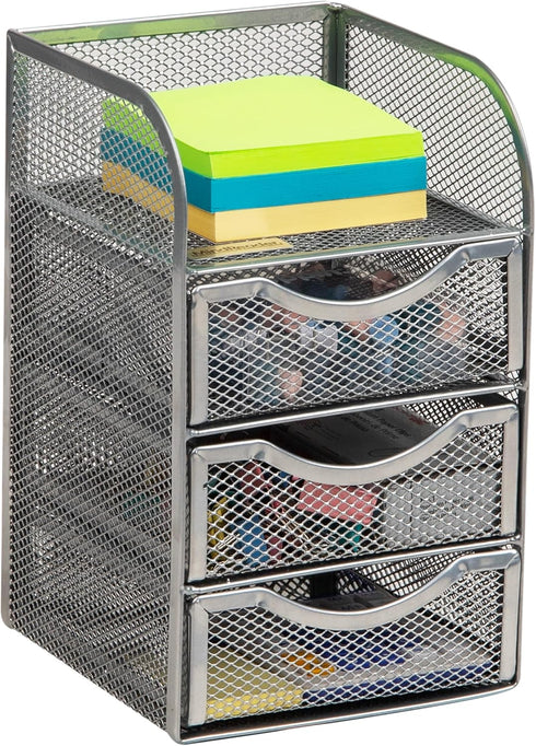 Mind Reader Desktop Accessory Storage, Metal Mesh Paper Binder Clip Basket for Workspace, Silver