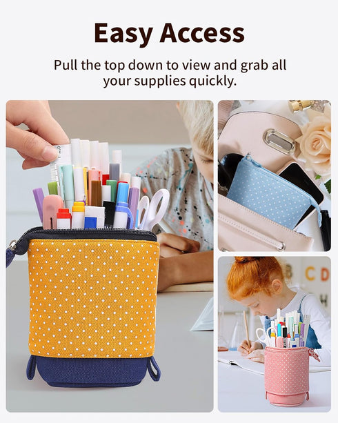 Sooez Cute Stand Up Pencil Case, Telescopic Pouch, Portable Holder, Spacious Bag for School Office Supplies, Orange