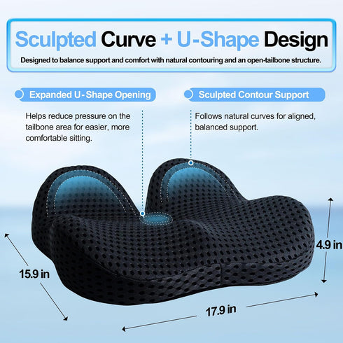 Tailbone Ergonomic Memory Foam Seat Cushion Hemorrhoid Pillow for Hip Sciatica and Pain Relief for Office Chair Car