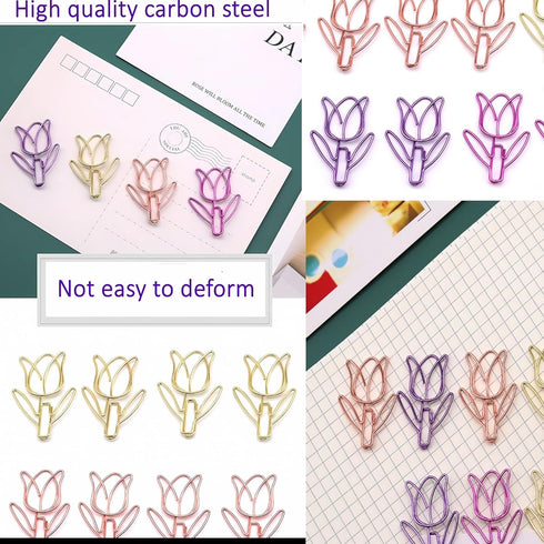 Cute Paper Clips, Colorful Metal Flower Shaped PaperClips, Girls and Women Both Like Office Supplies, Ideal for School, Party, Wedding Decoration, DIY Bookmarks - 20 Pcs with Box (Tulip Flower) by KetterlePPE