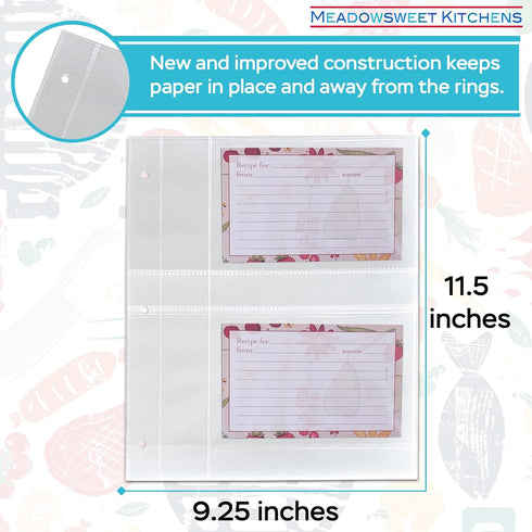 Recipe Card Protector Pages, 15 Clear Plastic Protectors for 4" x 6" Recipe Binder