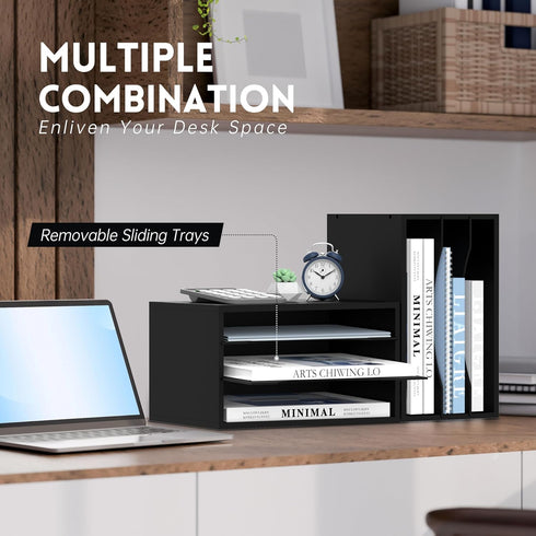 SUPEASY Wood Desk Organizer, 3 Tier Paper File Organizer, Wooden Desktop Mail Sorter for Office, School, Home