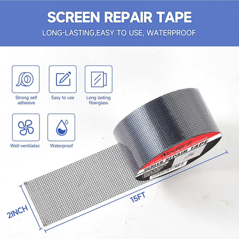 Window Screen Repair Tape, Strong Adhesive Kit for Windows or Doors, Mesh Repair (Black, 15 FT)
