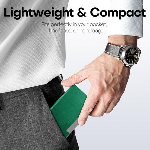 Padike Business Card Holder Case, Professional PU Leather & Stainless Steel Multi Card Wallet for Men & Women (U-Green)