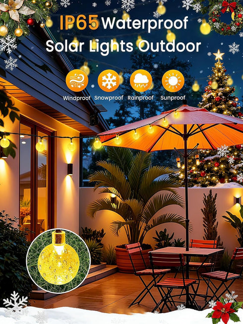 2-Pack 72FT 120 8 LED Crystal Globe Solar String Lights Outdoor, Waterproof Solar Powered Lights for Outside, Lighting