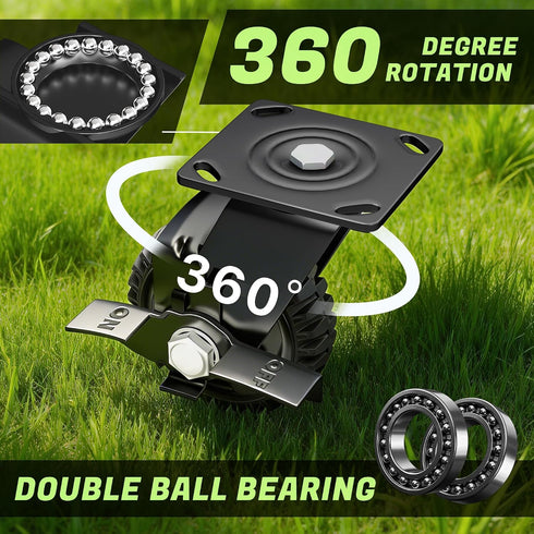 TOROTEK 5 inch 550lb Set 2 Swivel Caster Wheels, Heavy Duty Solid Rubber Plate Casters, Knobby Tread Locking Brake