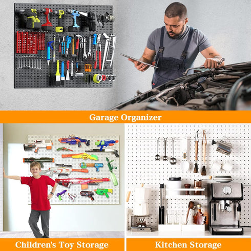 Peg Board, 4PCS Heavy Duty Metal Pegboard Wall Organizer, White Pegboard for Garage Craft Room Office Tool Organization