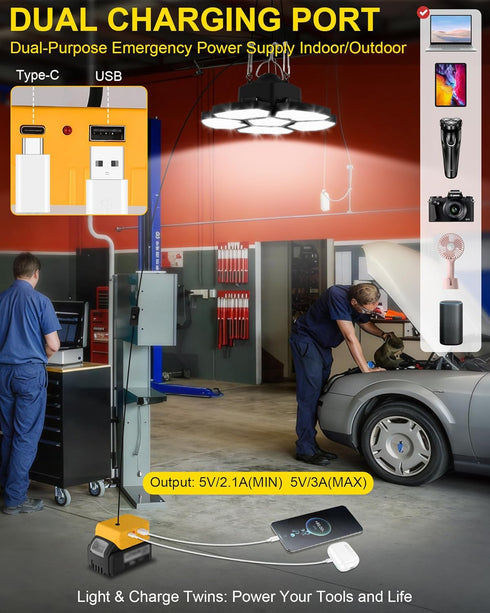 T-SUN 20V Repairs(1 Pack) Battery Operated Shed Lights, LED Work Light Compatible with Dewalt Battery Hanging Lights