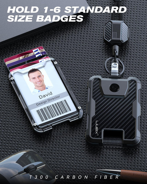 6 20" 4.2 oz, LIUGX Carbon Fiber Badge Holder with Retractable Breakaway Lanyard, American Flag, Badge Reel with Heavy